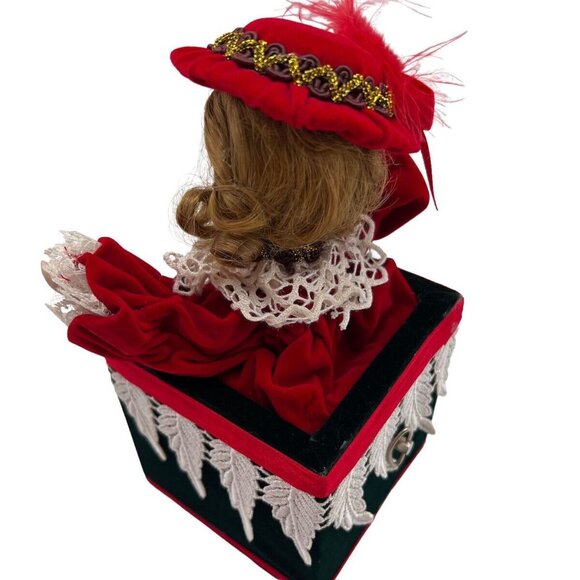 Vintage Jack-In-The-Box Jester Porcelain Doll With Red Velvet Victorian Outfit L - Picture 5 of 10